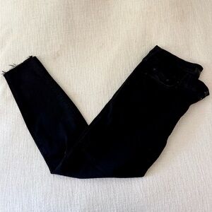 Mother “Looker Ankle Fray” distressed skinny jeans. Color: Guilty as Sin (black)